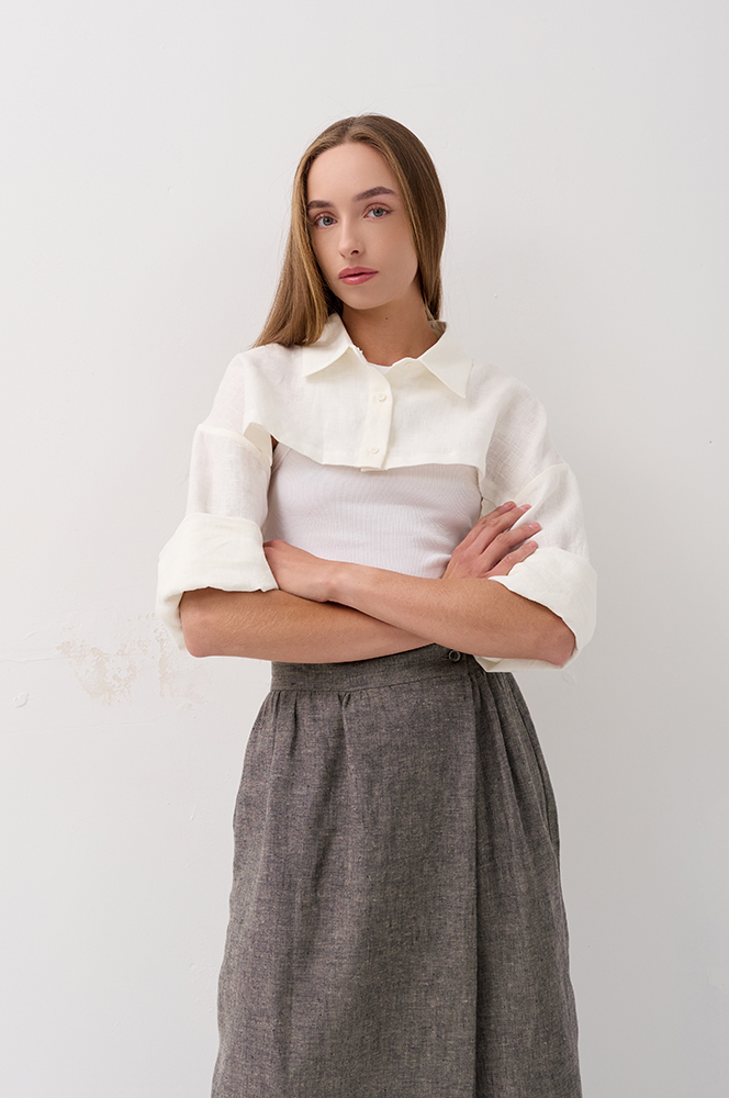 Сорочка куца льон айворі (Р 137/1)